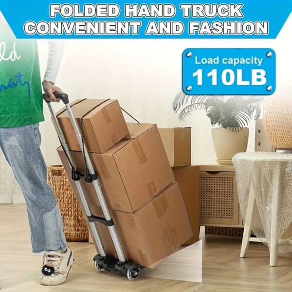 [Folding Hand Truck Dolly] 1pc Lightweight Aluminum Folding Hand Truck Dolly with 2 Wheels - Portable, Collapsible Luggage Cart for Airport Travel & Moving, Black, Travel Essentials|Ergonomic Handle|Durable Plastic Base, Travel Cart - Image 6