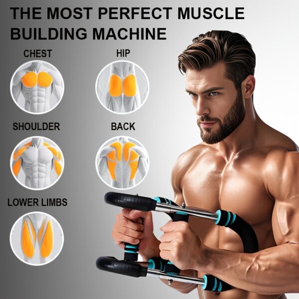 U-Shaped Multifunctional Adjustable Arm Strength Trainer, Triceps and Chest Fitness Equipment with 2-Level Spring Resistance Bands, Detachable Design, Comfort Grip, 60-100 lbs Home Gym Gear - Image 7
