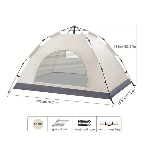 [Pop-Up Tent] 4-Person Pop-Up Tent | UV Protection, Mosquito Netting, Spacious Interior & Sturdy Support Poles - Zippered Outdoor Camping Gear - Image 5