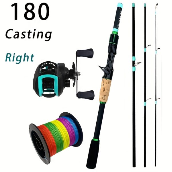 [GHOTDA Fishing Rod] GHOTDA Carbon Fishing Rod Set | Spinning Casting 1.8m Portable Travel Rod Lure Fishing Rods Surfcasting Shore Pole 4 Sections, 7.2:1 Baitcasting Reel Left/ Right, PE Fishing Line 100m - Image 3