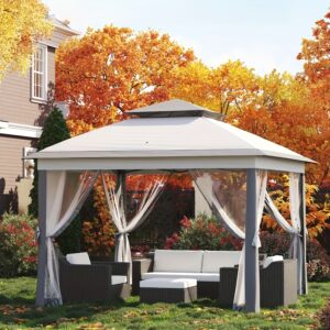 11x11ft Pop Up Gazebo Tent With Mosquito Netting, Outdoor Canopy Shelter Easy Setup, Water & UV Resistant - Gray