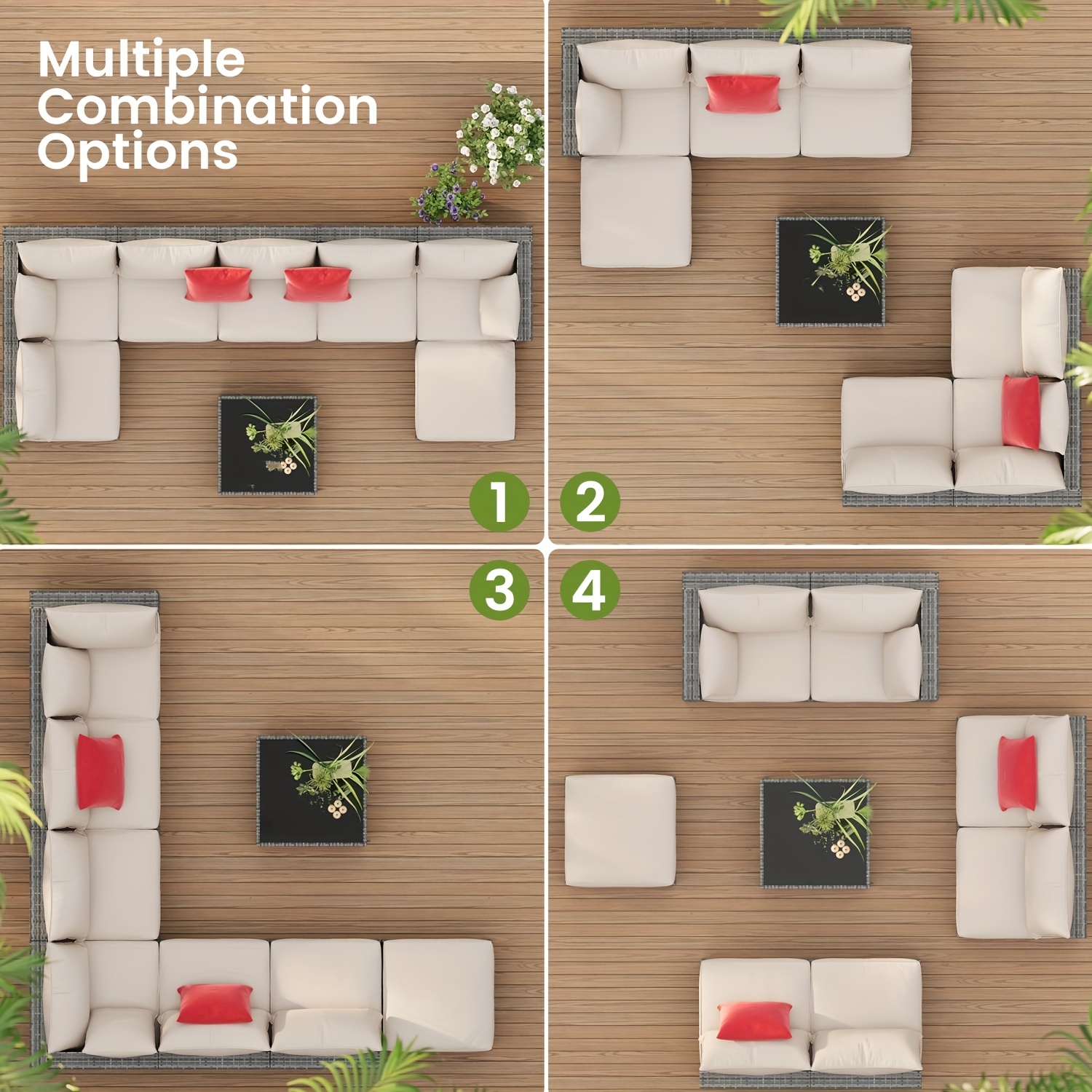 8pcs Modern Outdoor Patio Furniture Set, Rattan Sectional Sofa with Metal Top and Extra Deep Seats, Grey, Patio Seating Set|Modern Outdoor Sofa|Woven Rattan Material - Image 6