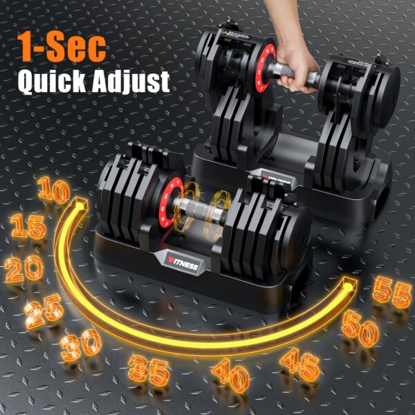 110 (55 Lbs 1 Pair)/55/80 Lbs Adjustable Dumbbell Set With Base - Non-slip Textured Handle, 1 Second Weight Adjustment, Octagonal Design, Suitable For Home Gym Exercise, Strength Training Equipment, Suitable For Men/women - Image 7