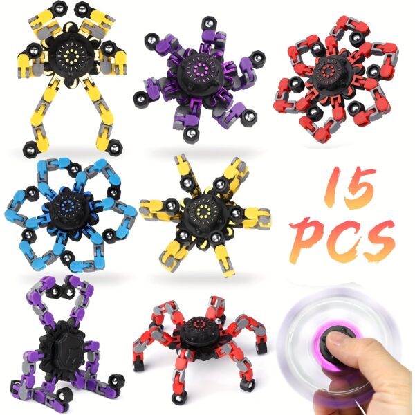 10/15pcs Random Fidget Spinners, DIY Deformable Robot Fingertip Toys, Decompression Spinner, Deformable Creative Mechanical Gyro Toys, Party Supplies - Image 2