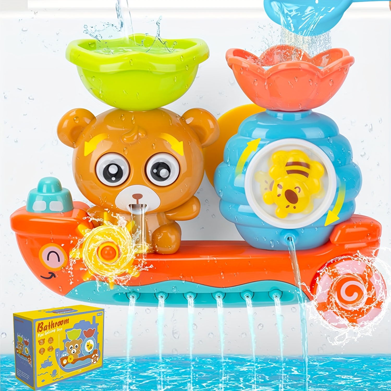 Baby Bath Toy with Two Strong Suction Cups, Kids Bathtub Water Play Bear Boat Toy for Boys and Girls, Ideal Gift for Infants and Toddlers Learning to Shower