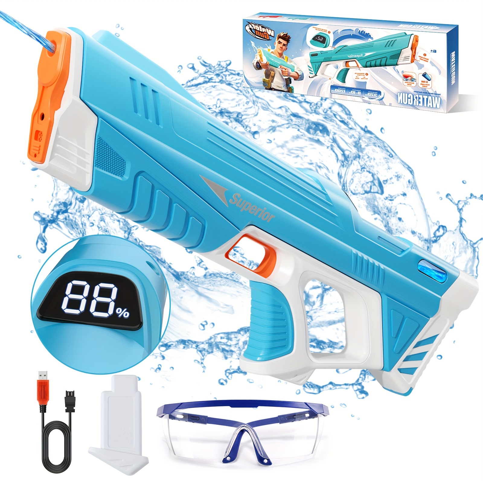 Electric Water Gun, Squirt Guns 39 Ft Range, Auto Suction Water Guns For Adults, Pool Beach Outdoor Party Toys, Powered Squirt Gun, Automatic Water Gun