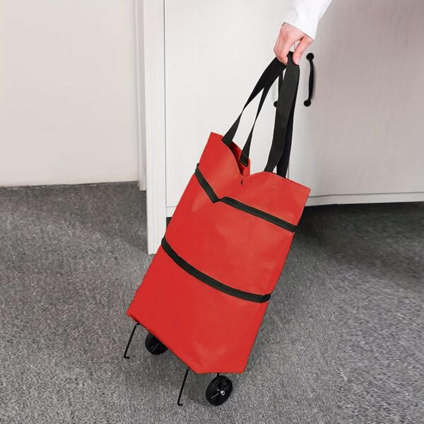 [Collapsible Red Shopping Cart] Large Capacity Red Collapsible Shopping Cart - Durable Plastic, Leak-Proof, Multi-Compartment Trolley for Groceries and More, Foldable - Image 8