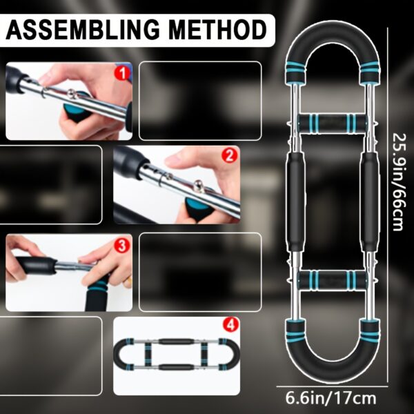 U-Shaped Multifunctional Adjustable Arm Strength Trainer, Triceps and Chest Fitness Equipment with 2-Level Spring Resistance Bands, Detachable Design, Comfort Grip, 60-100 lbs Home Gym Gear - Image 2