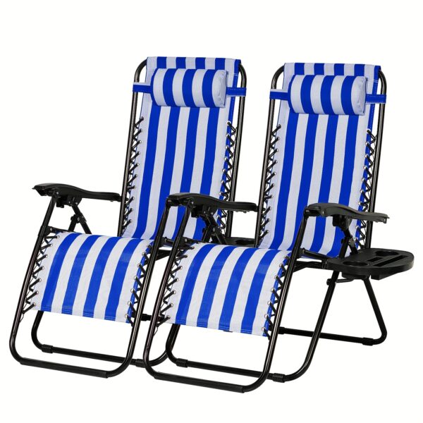 Zero Gravity Adjustable Relaxing Set Of 2 Chairs, With Cup Holder - Recliners For Patio, Lawn, Garden, And Beach - Image 3