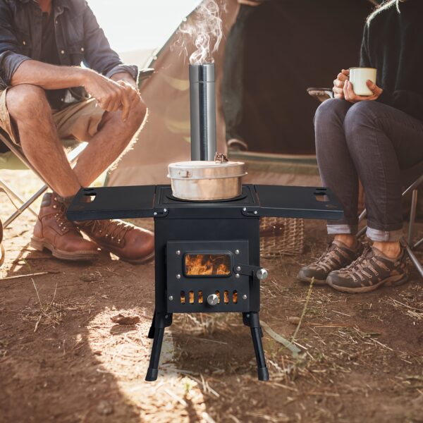 [Wood Stove] Portable Wood Burning Stove | Camping Wood Stove, Outdoor Tent Stove With Stainless Chimney Pipes, Tent Stove Jack & Gloves For Outdoor Camping Cooking And Heating (Black) - Image 8