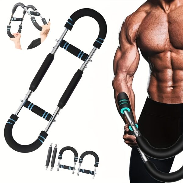 U-Shaped Multifunctional Adjustable Arm Strength Trainer, Triceps and Chest Fitness Equipment with 2-Level Spring Resistance Bands, Detachable Design, Comfort Grip, 60-100 lbs Home Gym Gear - Image 8