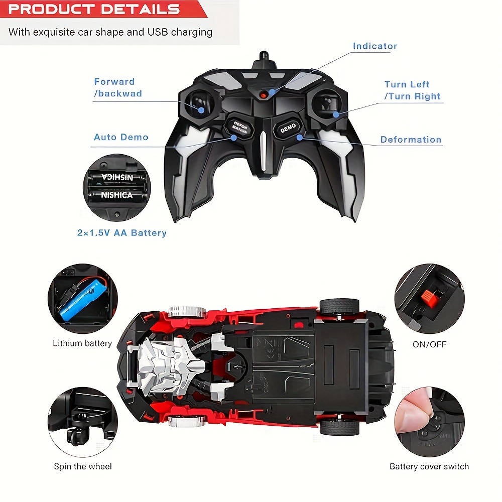 Remote Control Transforming Car-robot Toy, Electric Remote Control Robot Deformed Car, Car Model, Outdoor Sports Toy, USB Rechargeable Battery Christmas, Halloween, Birthday Gift - Image 12