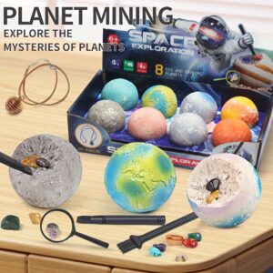 8 Planet Gem Digging Kit, Gift for Kids, Dig 8 Planets to Find 25-30 Gems And Explore The Solar System, Science STEM Activity - Educational Gift, Birthday Gift, Suitable for Boys And Girls Ages 6-10+