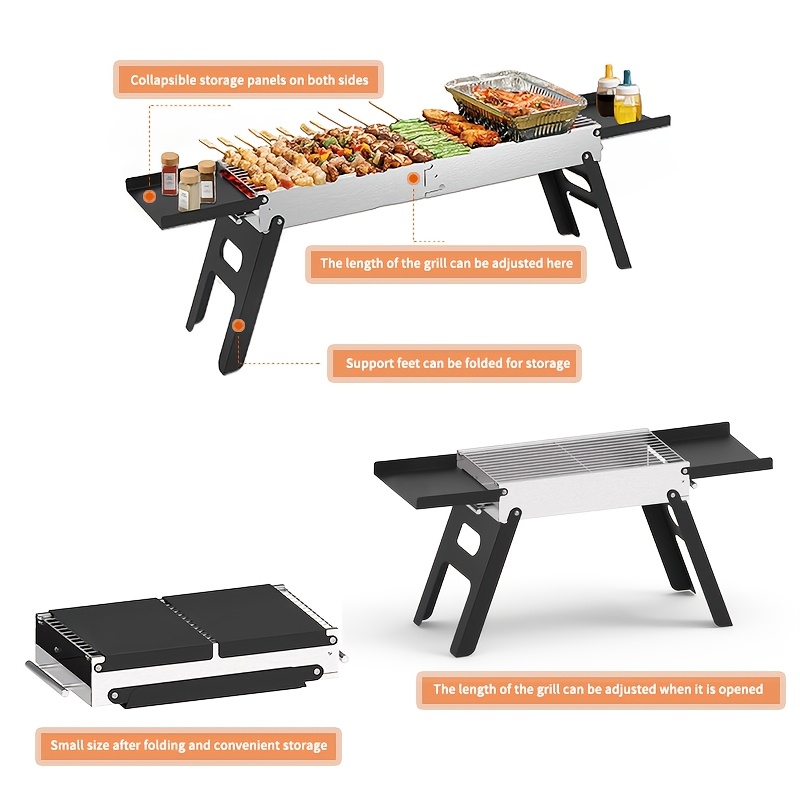 This Portable Charcoal Barbecue Grill Features a Convenient Retractable Design for Easy Transport. It Measures 17.51 Inches by 9 Inches When Stored And Expands to 28.34 Inches by 9 Inches When Set Up, Stretching to 40.74 Inches by 9.05 Inches. It Comes with Barbecue Tools And Makes a Great Gift for Men. - Image 6
