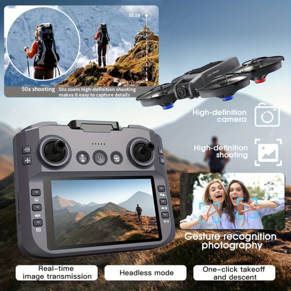 5-Inch Large Screen Real-Time Viewing Remote Control Drone, 4K Dual Camera Foldable Quadcopter with Optical Flow & Hybrid Positioning, Brushless Motors, Auto Return, One-Key Takeoff, Outdoor Flying, Durable Construction - Image 2