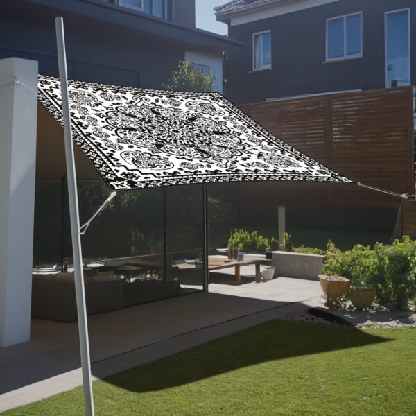[Vintage Sunshade] Durable Polyester Digital Printed Outdoor Sunshade Canopy | Vintage Black And White Mandala Pattern, Washable, 150Gsm, Four Fixing Ropes, Suitable for Gardens, Camping, And Beaches - Image 10