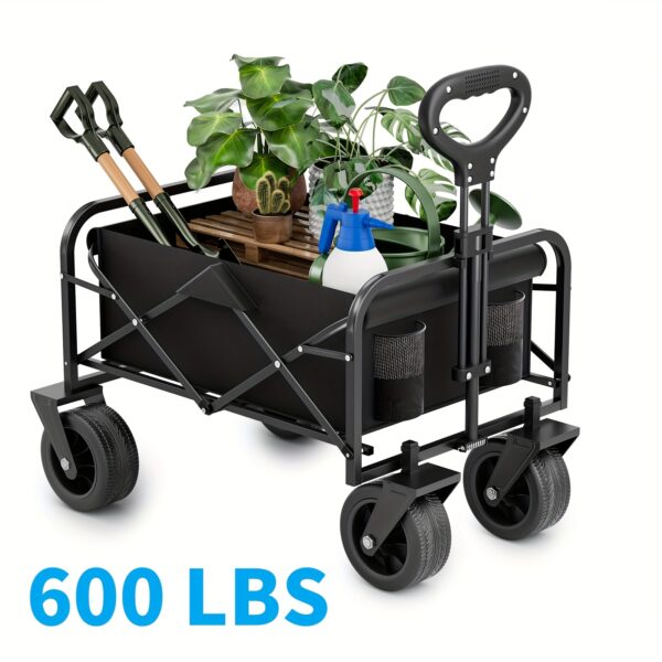 [600lbs Folding Cart] Heavy-Duty 600lbs Capacity Aluminum Alloy Folding Shopping Cart | Ergonomic Handles, All-Terrain Wheels, Durable Reinforced Frame | For Groceries, Moving, Home Use, 280lbs Folded Weight - Image 11