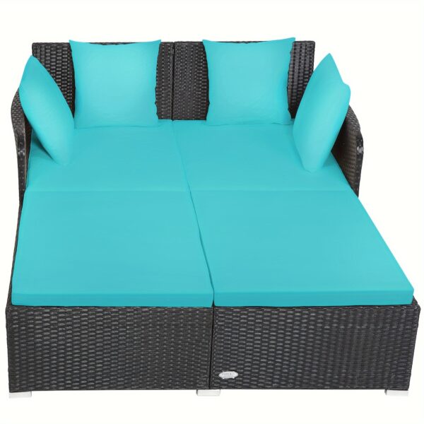 [Weather-Resistant | Rattan] Costway 2-Person Weather-Resistant Rattan Daybed with Cushions and Pillows | Modern Outdoor Sofa | Durable Patio Furniture, 800 lbs Capacity, Turquoise & Red Accents, Includes Instruction Manual - Image 13