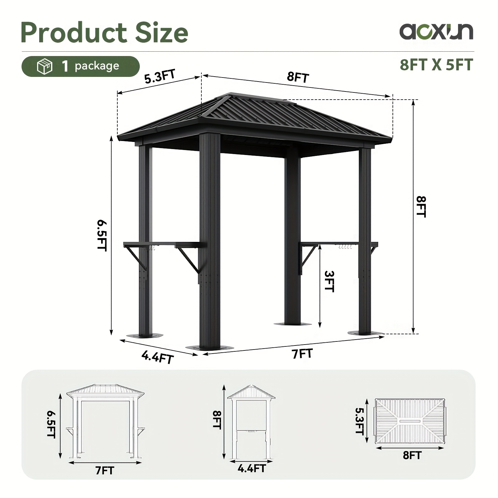 Oneinmil 8 X 5FT Hardtop Grill Gazebo With Double Polycarbonate Roof/Metal Roof - Outdoor Grill Gazebo, Heavy-Duty Grill Shelter With Aluminum Frame, Patio Cover For Grilling & Dining, BBQ Gazebo For Outdoor Grill, Backyard, Patio, (On ) - Image 11