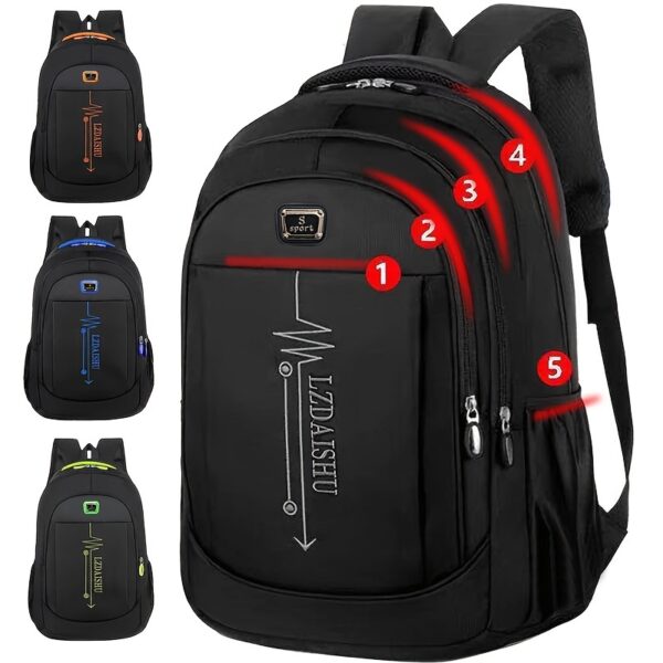 [Lightweight Backpack] Lightweight Canvas Men's Backpack | Large Capacity, Adjustable Straps, Multiple Compartments for School, Travel & Work, Black with White Stitching, Casual Daypack, Travel Backpack, Modern Backpack, Durable Stitching, Secure Zipper Closure