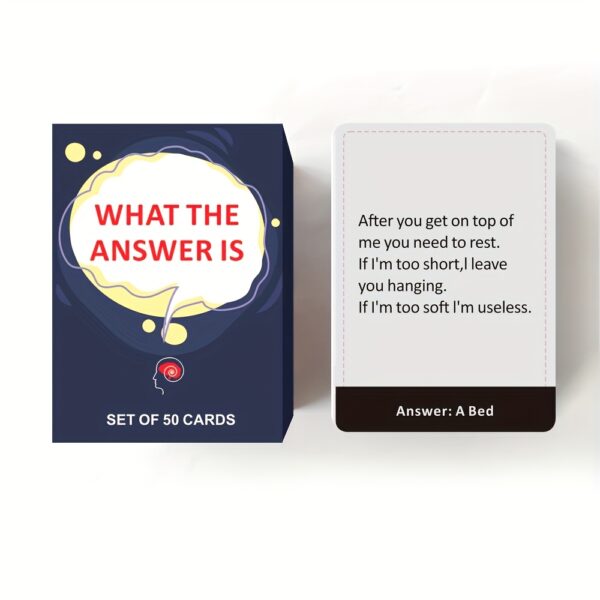 50-Card Party Puzzle Game - "What's The Answer?" Interactive Q&A for Adults, Ideal for Game Night, Holiday Gifts | Humorous Descriptive Illustrations, Party Card Game | Bold Typography | Cardboard Construction - Image 4