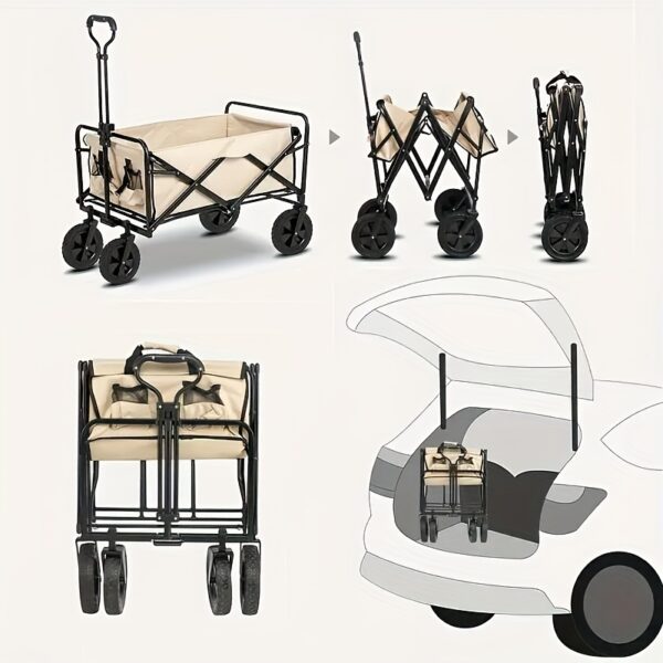 [Robust Build] Heavy-Duty Foldable Black Metal Hand Trolley with All-Terrain Wheels - Versatile for Camping, Travel, Sports, Fishing & BBQs, Easy Storage, No Power Required - Image 8