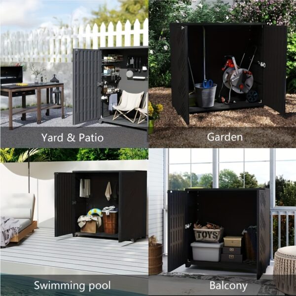 [Plastic Storage Cabinet] TARKARI Indoor Outdoor Plastic Storage Cabinet 34 "x15 "x34" With 1 Shelf, Outdoor Storage Shed For Living Room, Hallway, Balcony, Garage, Garden, Black/White - Image 5