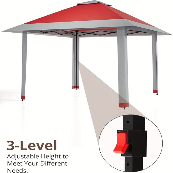 13x13ft Instant Pop-Up Gazebo with Mosquito Net & Double Roof, Adjustable Height UV-Resistant Canopy Tent, Red & Light Gray Outdoor Shelter for Patio, Backyard, Camping, Garden, Outdoor Tent Canopy, Patio Shelter, Elegant Patio Cover, Outdoor Canopy, Foldable Gazebo, Lightweight Tent, Outdoor Shade, Outdoor Enthusiasts - Image 7