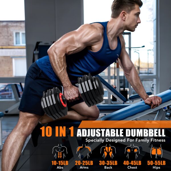 110lbs (55lbs*2)/80lbs/55lbs Quick Adjust Dumbbell Set, 10-in-1 Fitness Equipment, Space-Saving, Home Gym Fitness Exercise Equipment For Men And Women, Suitable For Fitness Enthusiasts In Home Gym - Image 7
