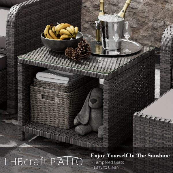 [Outdoor Lounge Chairs] 5pcs PE Wicker Rattan Patio Conversation Set | Balcony Furniture with Soft Cushions, 2 Ottoman, Glass Table for Porch - Image 3