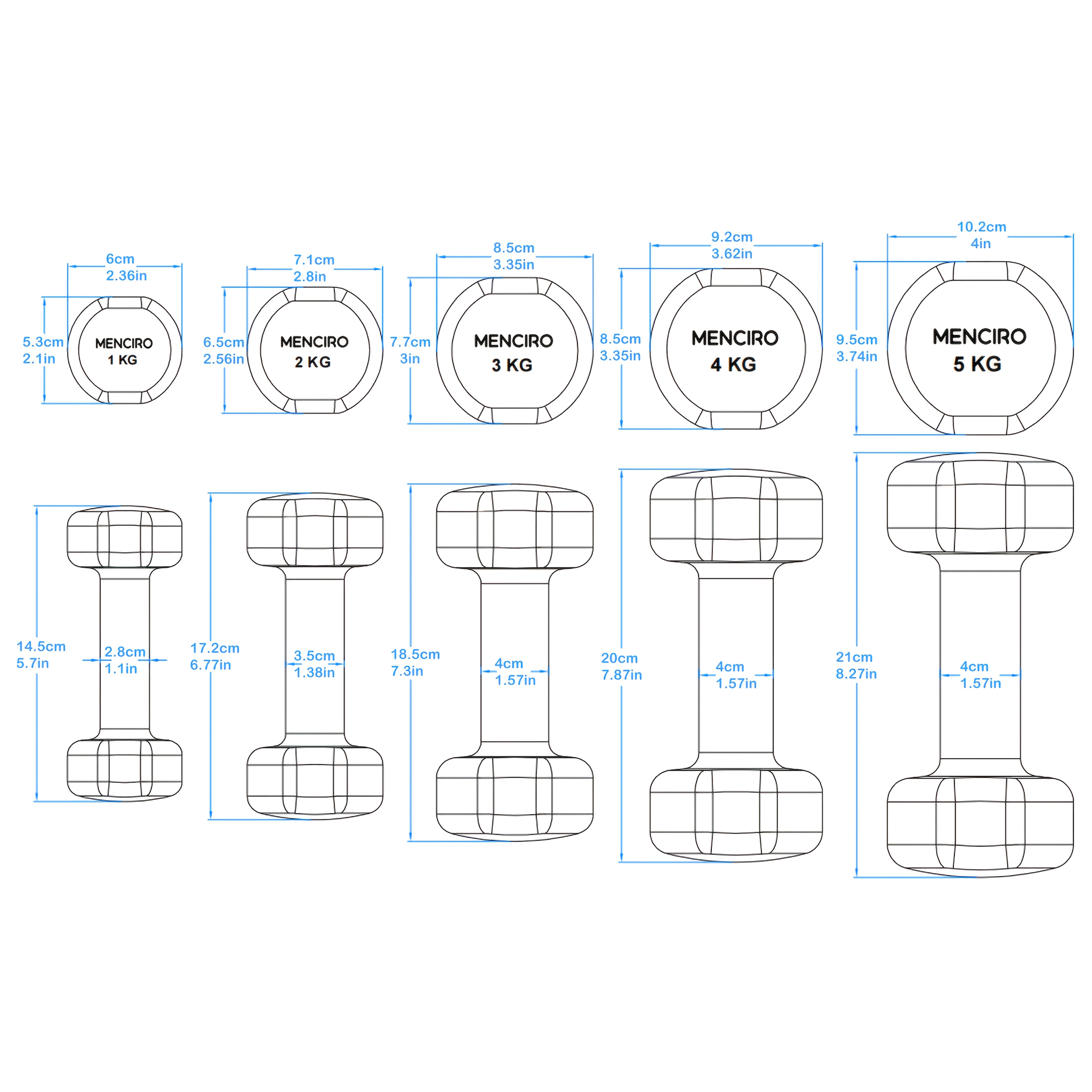 MENCIRO Fixed Dumbbells Set - Iron Home Gym Equipment for Full Body Strength Training, Muscle Building - 1kg, 2kg, 3kg, 4kg, 5kg Options Available - Image 2