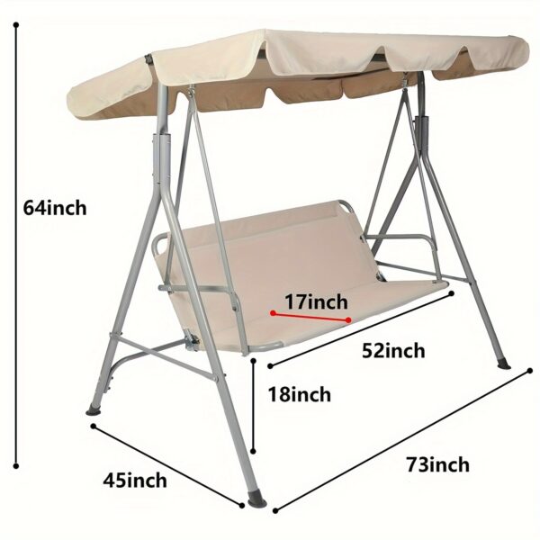 [Weather Resistant Patio Swing] 3-Seat Weather Resistant Outdoor Patio Swing Chair - Adjustable Tilt Canopy, Steel Frame, Beige - Image 2