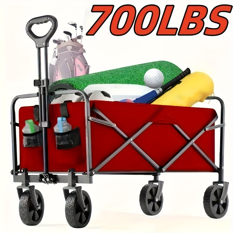 Upgraded 360° All-terrain Heavy-duty Folding Sports Transporter with Adjustable Handle And Cup Holder, Suitable for Gift Packaging for Camping, Beach Travel, Family Picnic, Gardening And Other Scenarios-Wagon Cart - Image 5