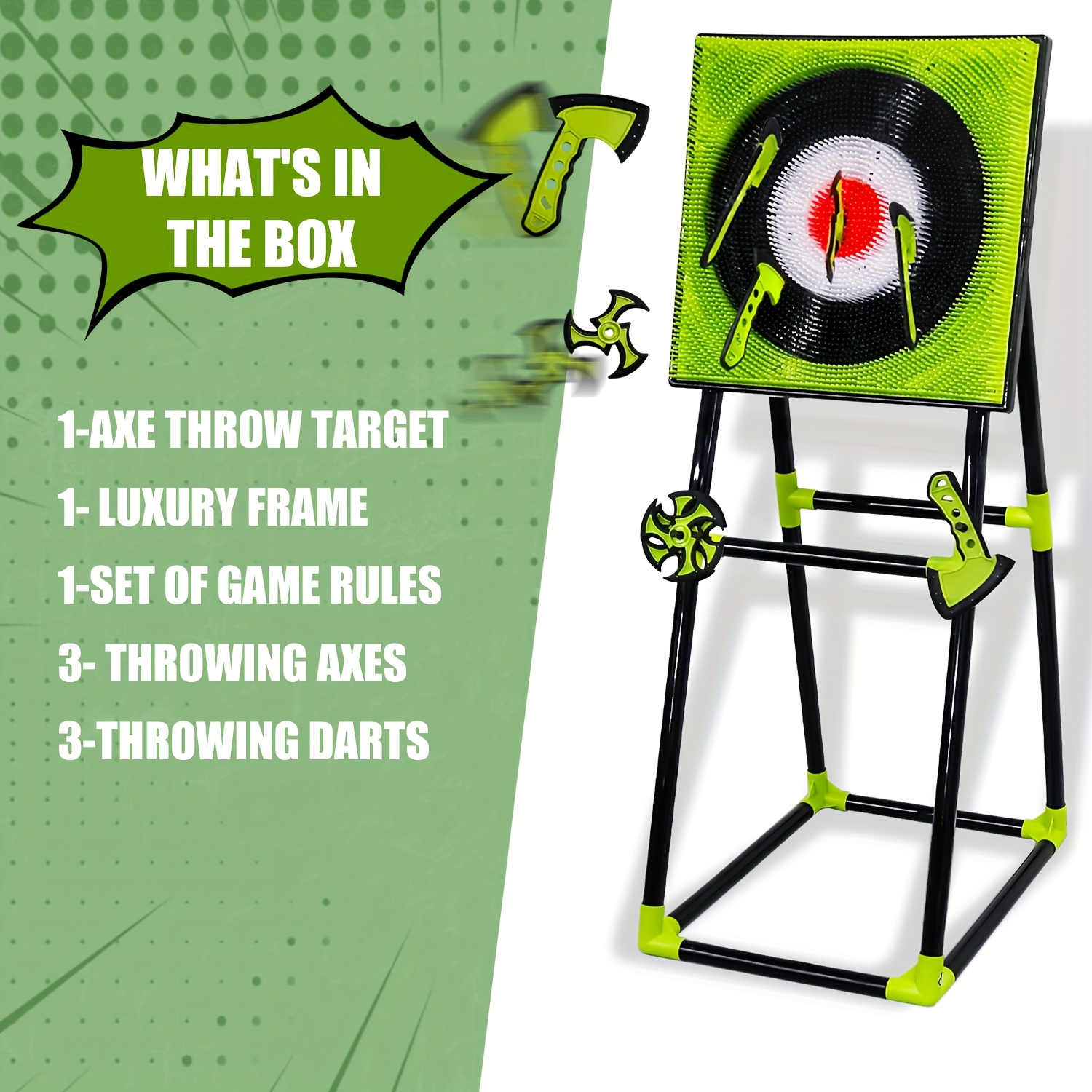Portable Axe Throwing Game Set for Backyard Fun – Includes 3 Target Axes & 3 Boomerangs, Green and Black, Ideal for Indoor/Outdoor Family Gatherings and Camping, Indoor Playset|Target Practice Game|American Flag Design, FOYKUED - Image 2