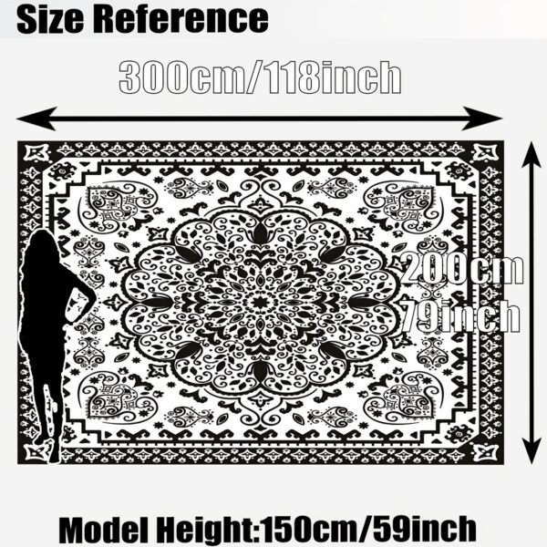 [Vintage Sunshade] Durable Polyester Digital Printed Outdoor Sunshade Canopy | Vintage Black And White Mandala Pattern, Washable, 150Gsm, Four Fixing Ropes, Suitable for Gardens, Camping, And Beaches - Image 7