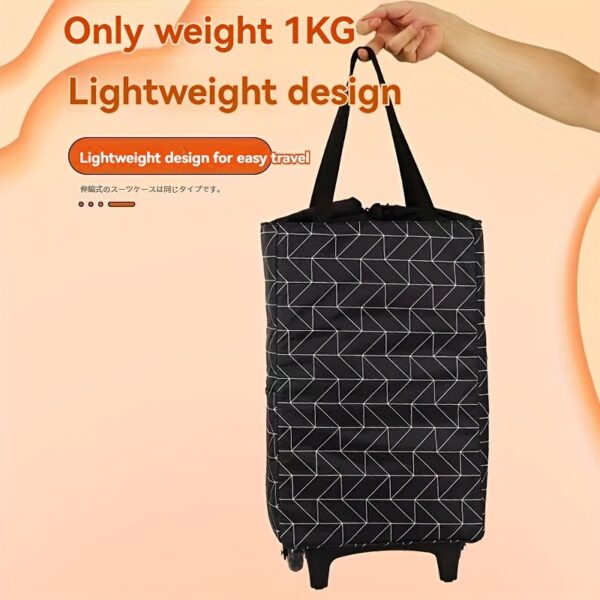 [Foldable Lightweight Trolley Shopping Cart] Multi-Functional Trolley Shopping Cart with Insulation Layer - Durable Metal Frame, Rolling Plastic Wheels, Foldable and Lightweight for Easy Travel, Drawstring Closure, Built-In Pockets, No Electricity Needed - Image 8