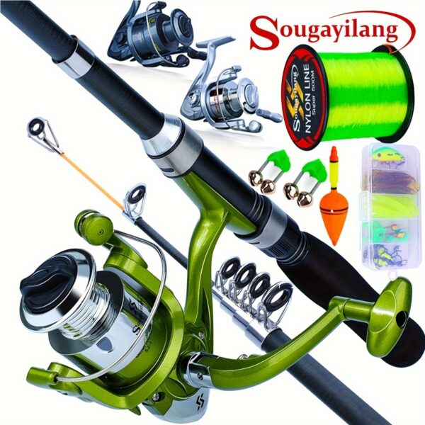 [Fishing Starter Kit] Sougayilang Fishing Starter Kit, Including 160cm/5.2ft Telescopic Fishing Rod, 1000/2000 Series Spinning Reel with 546yds Nylon Fishing Line, Baits, Fishing Accessories, Fishing Gear