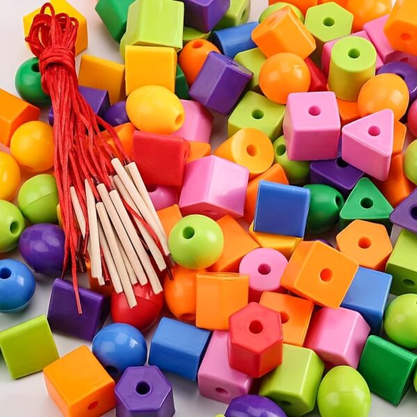 28/44pcs Beads with String,, Educational Bead Stringing Toys - Shape And Color Classification, Fine Motor Skills, Hands-On Ability Development Set, with Stringing String And Storage Bag, Ideal Building Block Toy Gift - Image 9