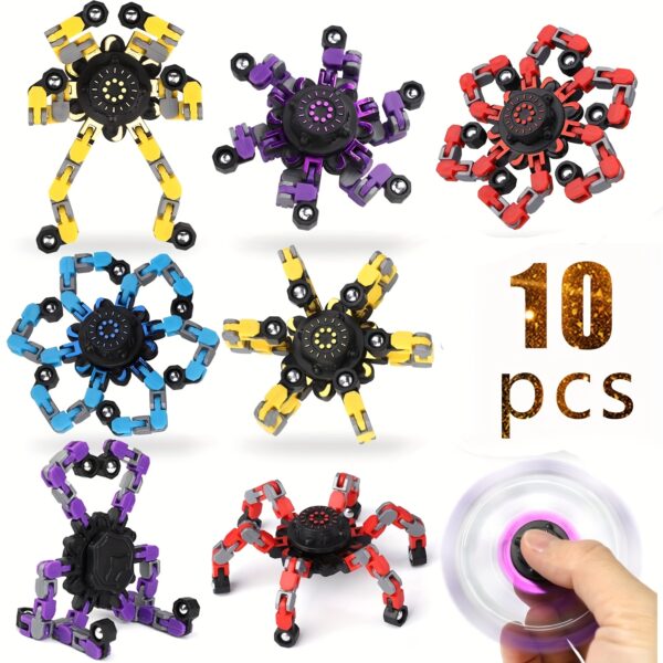 10/15pcs Random Fidget Spinners, DIY Deformable Robot Fingertip Toys, Decompression Spinner, Deformable Creative Mechanical Gyro Toys, Party Supplies - Image 3