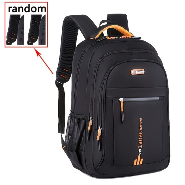 Stylish Black Nylon Backpack with Golden Accents - Large Capacity, Multiple Compartments, Durable & Lightweight for Middle & High Students, Trendy Campus Travel Bag with Laptop Sleeve, Backpack for - Image 9