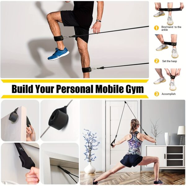 [Heavy Tension Workout Bar] 300lbs Anti-snap Heavy Tension Workout Bar Fitness Resistance Bands Set - Latex Fabric, Black Color, Pilates Yoga Pull Rope Exercise Training Expander Gym Equipment for Home Bodybuilding - Image 9