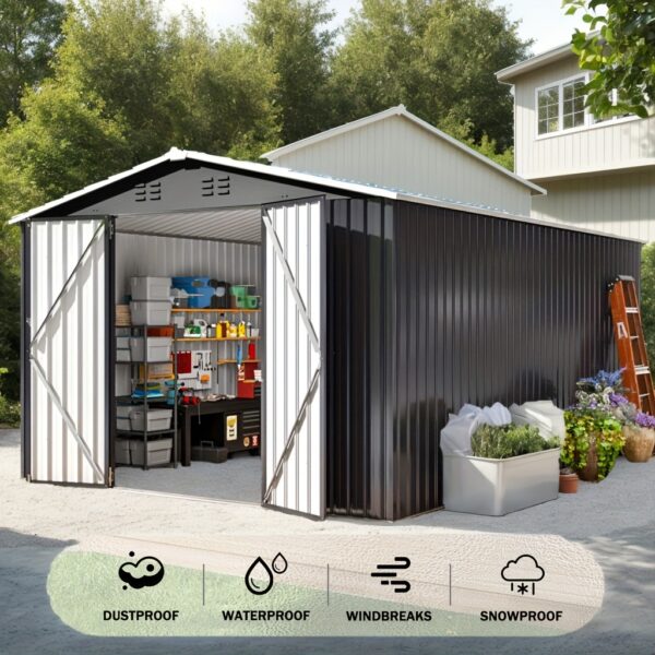 [Black Metal Storage Shed] 10 x 14ft Black Metal Outdoor Storage Shed - Durable & Weatherproof Tool Shed for Backyard, Garden, or Patio - Ample Storage & Perfect Gift for Boyfriend or Husband - Image 8