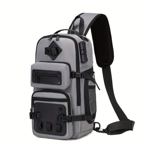 [Anti-Theft Backpack] Lightweight Anti-Theft Sling Backpack | Men's Adjustable Crossbody Bag with Multiple Compartments, Secure Buckle Closure & Mesh Pocket for Travel, Commuting, Daily Use - Black - Image 3