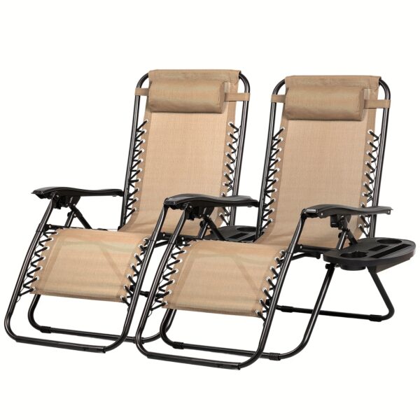 Zero Gravity Adjustable Relaxing Set Of 2 Chairs, With Cup Holder - Recliners For Patio, Lawn, Garden, And Beach - Image 11