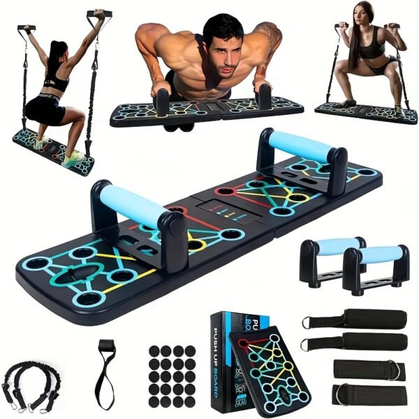 Universal 11-Piece Strength Training Set - Multi-Functional Polypropylene Fitness Equipment Combo with Push-Up Board, Resistance Bands, and Handles