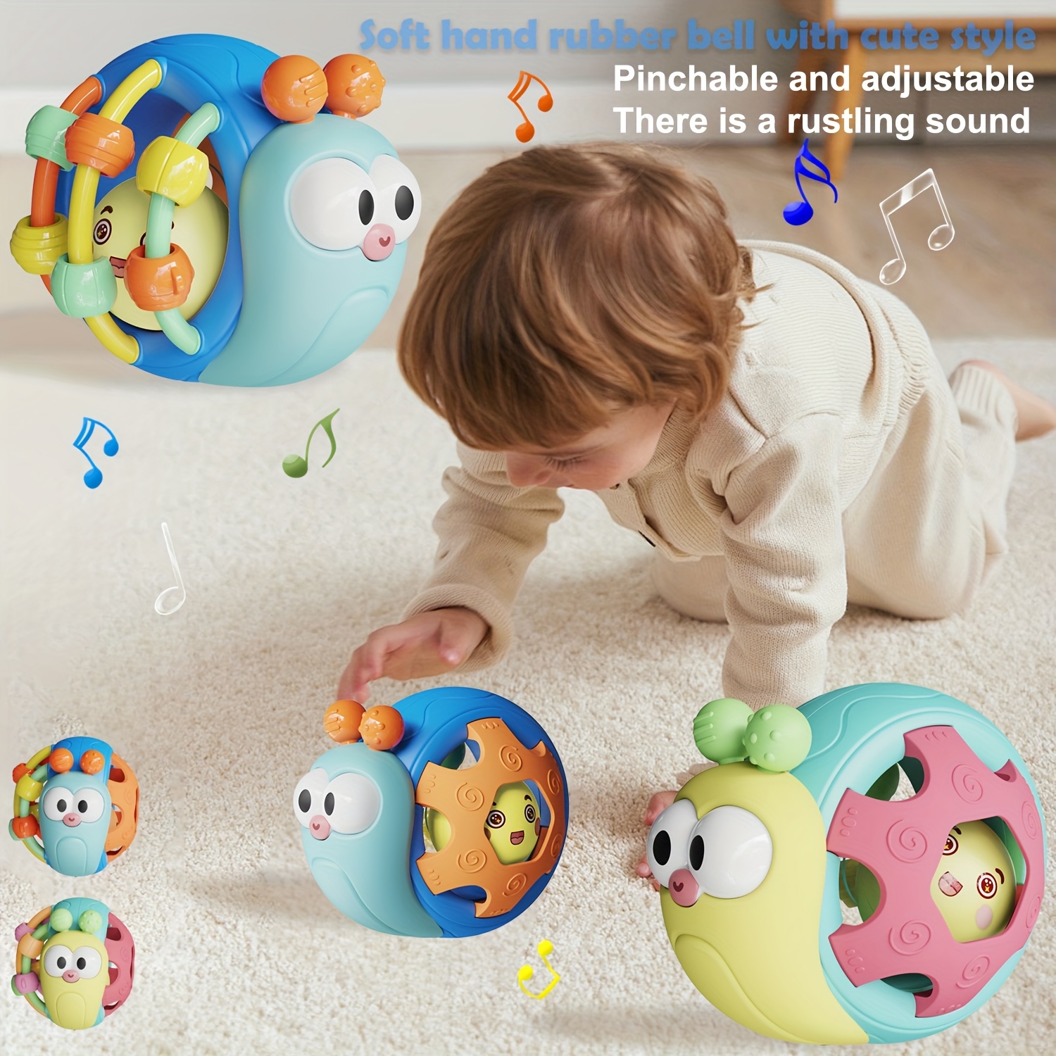 Baby Teething & Grasping Toys - Infant Safe Crinkle Squeaky Snail Ball With Rattle, Soft Toy For 0-12 Months, Easy To Hold - Image 6