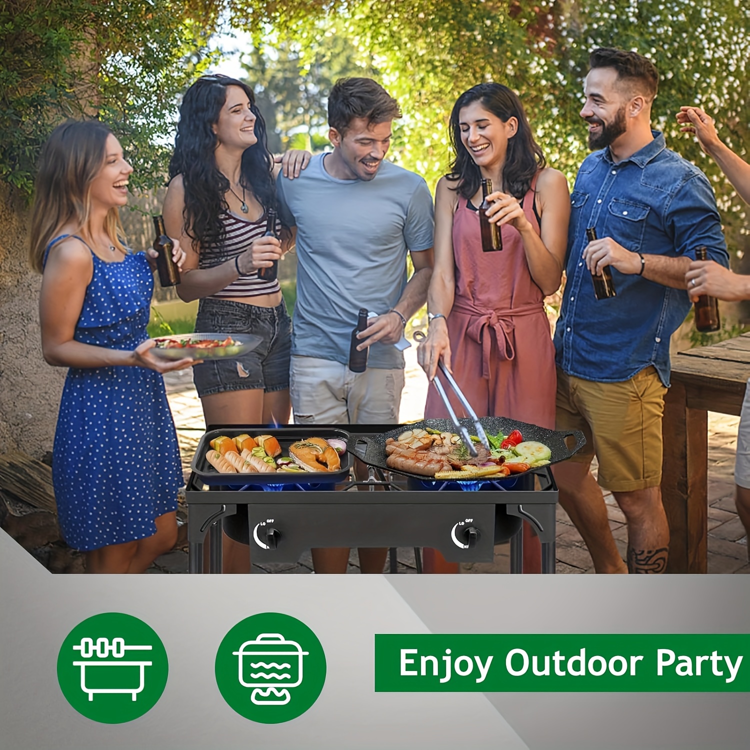 2 Burner Propane Gas Stove for Outdoor Cooking, 150, 000 BTU Camping Cooker with Removable Legs, Temperature Control Knobs for Backyard Cooking, BBQ, Baking and Frying - Image 5