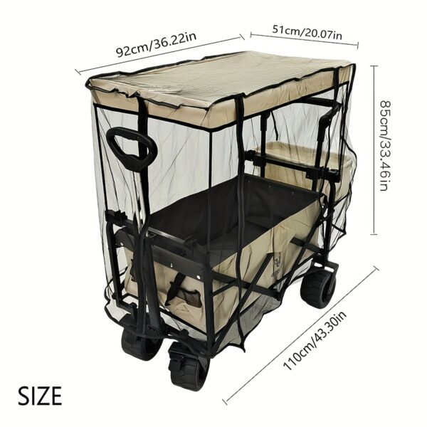 [Mosquito-Proof Wagon Cover] Black Polyester Mesh Folding Utility Wagon Insect Net Cover | Multifunctional Garden Cart Accessory Mosquito Net - Outdoor Adventure Protection Mosquito-Proof Cover, Zipper Closure, Woven, Non-Waterproof, Camping Gear for All Season - Image 2