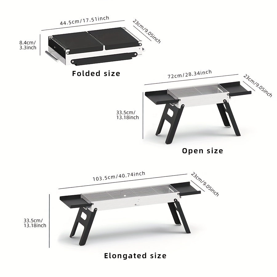 This Portable Charcoal Barbecue Grill Features a Convenient Retractable Design for Easy Transport. It Measures 17.51 Inches by 9 Inches When Stored And Expands to 28.34 Inches by 9 Inches When Set Up, Stretching to 40.74 Inches by 9.05 Inches. It Comes with Barbecue Tools And Makes a Great Gift for Men. - Image 4
