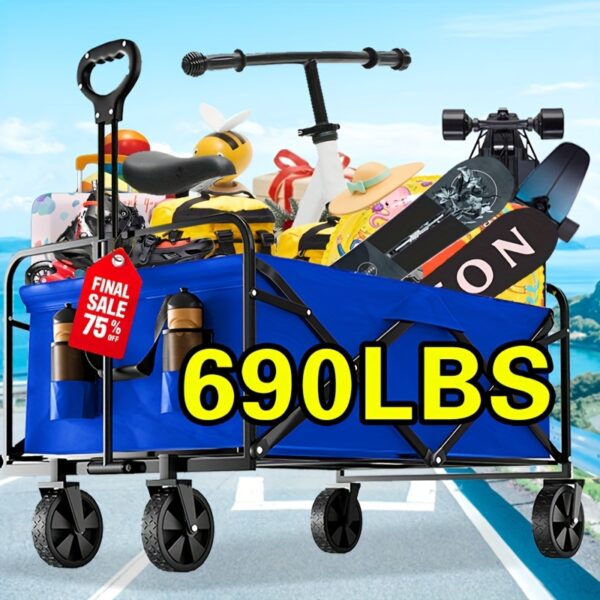 [Heavy-Duty Cart] Heavy-Duty Folding Utility Cart | 360° Rotating All-Terrain Wheels, Portable, Large Capacity Hand Truck - Holds Up To 690 Lbs, Available In Red, Blue, Black - Image 5